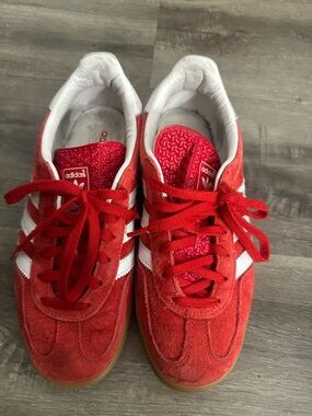 adidas Red Suede Sneakers with White Stripes- Gazelles
